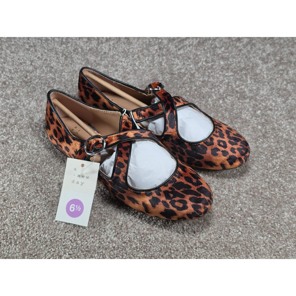 A New Day Tamsin Leopard Print Mary Jane Flats Brown Animal Print Shoes 6.5